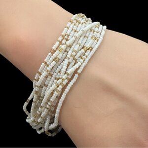 Vintage Crown Trifari Beaded Bracelet White Gold Tone Signed
